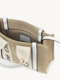 Mini sac cabas Woody à bandoulière en lin - Blanc