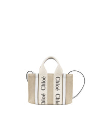 Mini sac cabas Woody à bandoulière en lin - Blanc