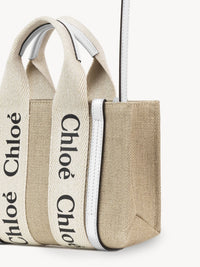 Mini sac cabas Woody à bandoulière en lin - Blanc