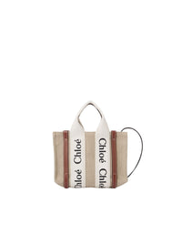Mini sac cabas Woody en lin - White & Brown
