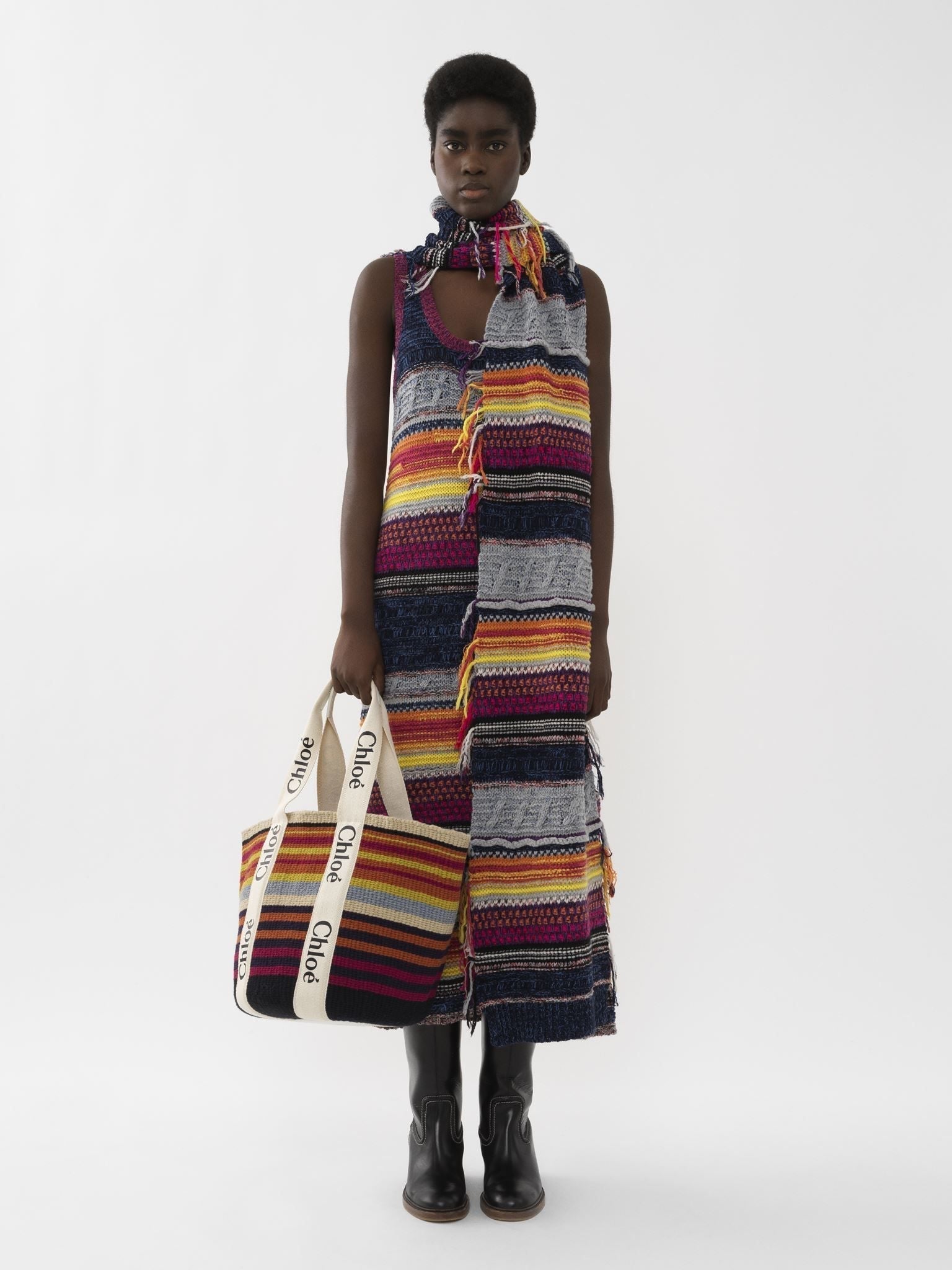 Grand sac panier Woody en laine - Multicolor White