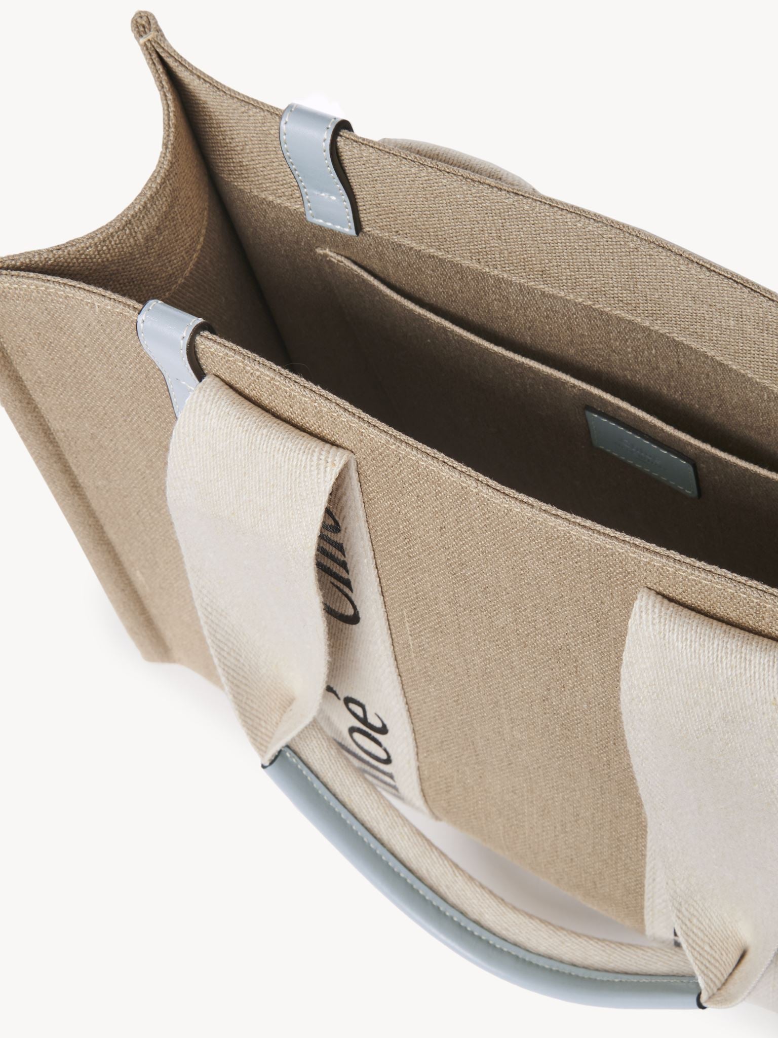 Sac cabas Woody en lin - Blanc Bleu