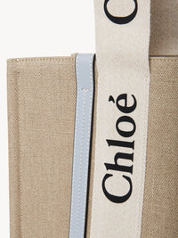 Sac cabas Woody en lin - Blanc Bleu