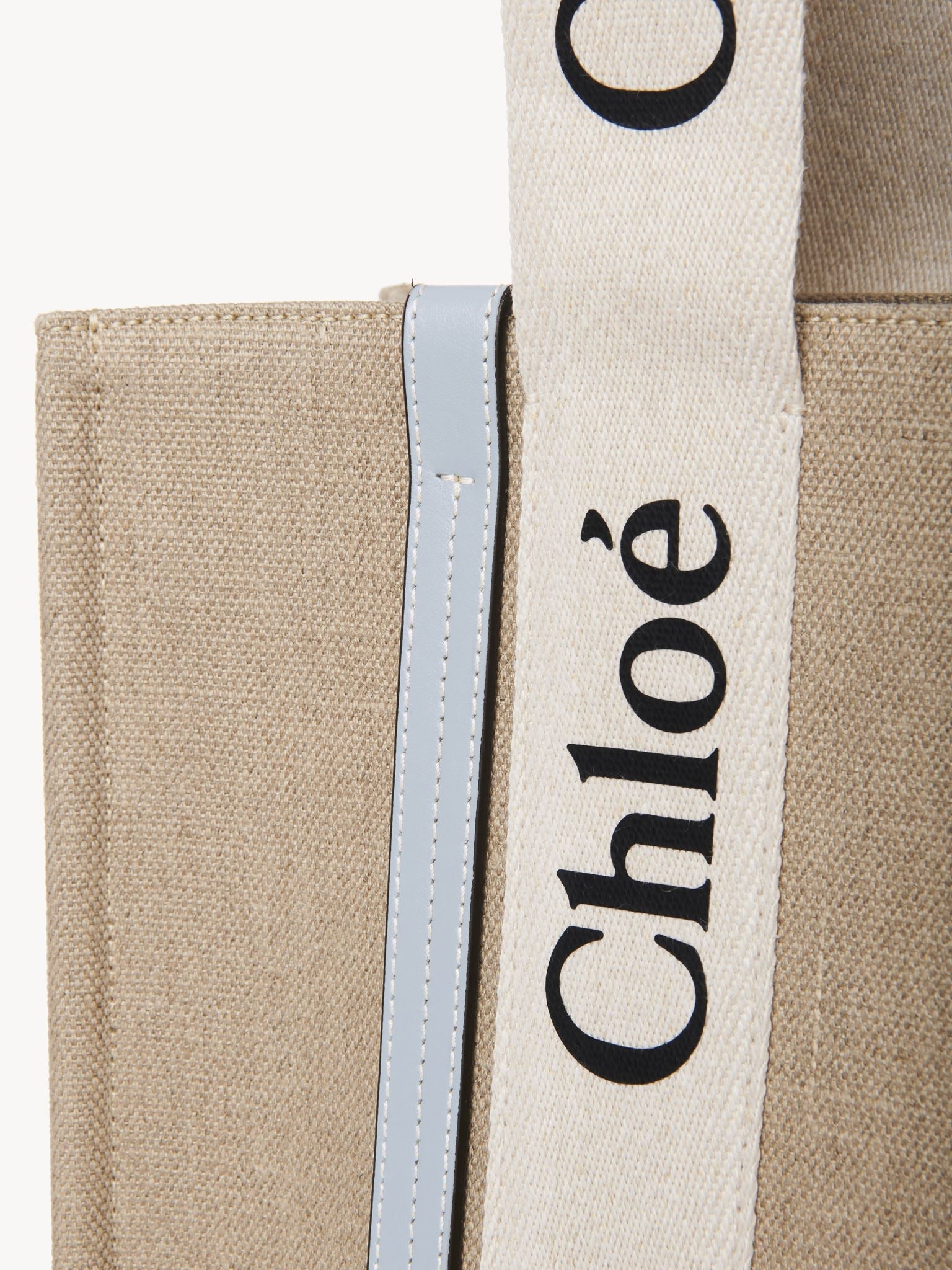 Sac cabas Woody en lin - Blanc Bleu
