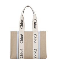 Sac cabas Woody en lin - Blanc Bleu