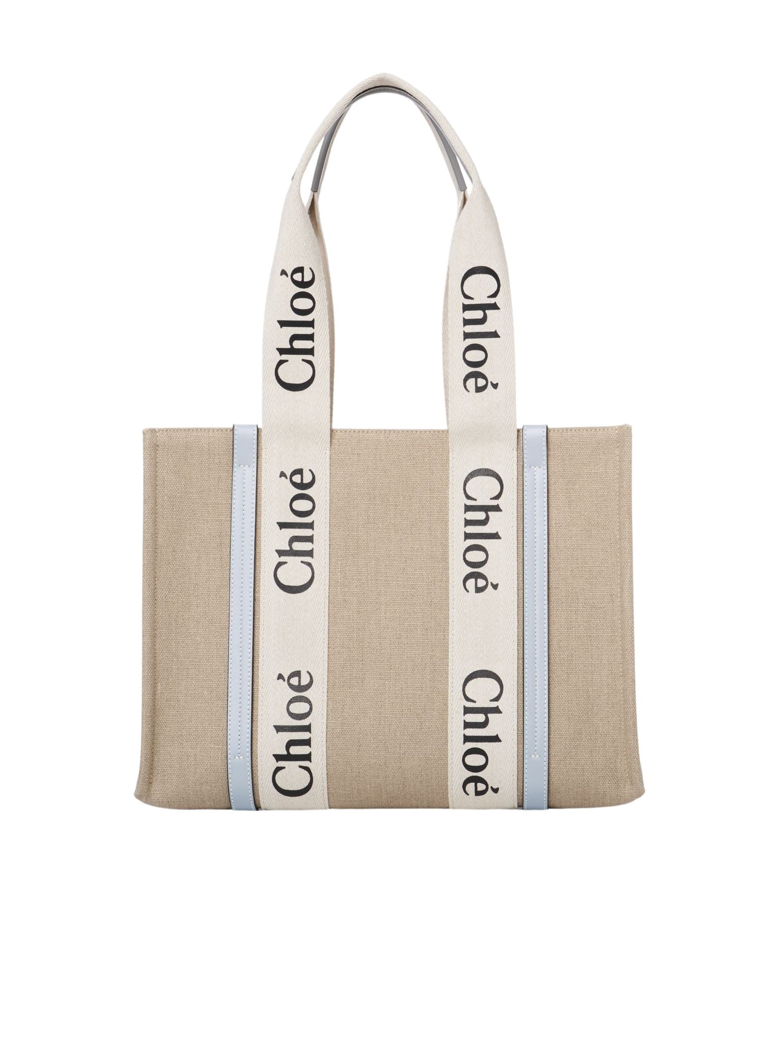 Sac cabas Woody en lin - Blanc Bleu