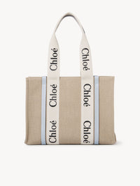 Sac cabas Woody en lin - Blanc Bleu