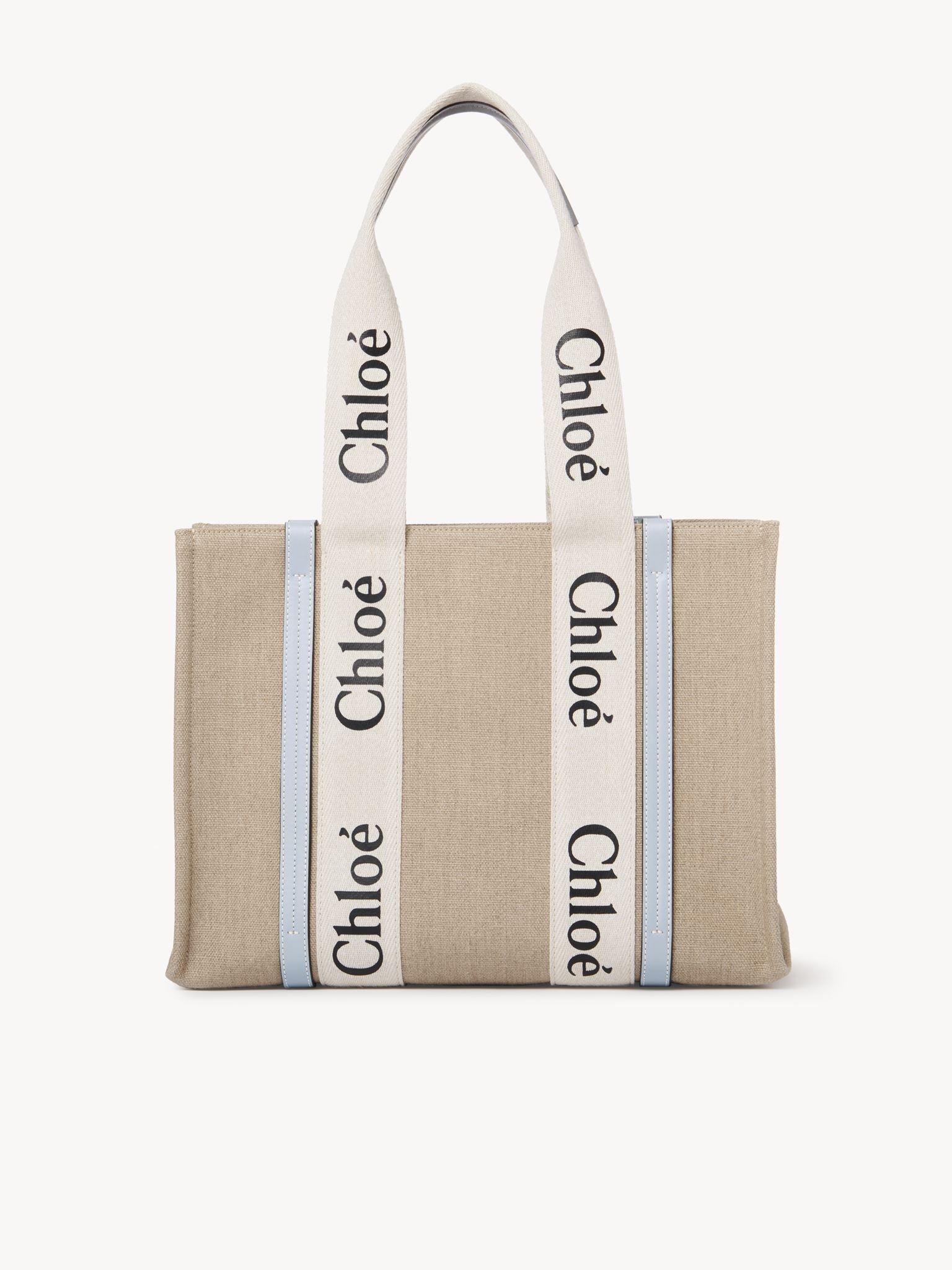 Sac cabas Woody en lin - Blanc Bleu
