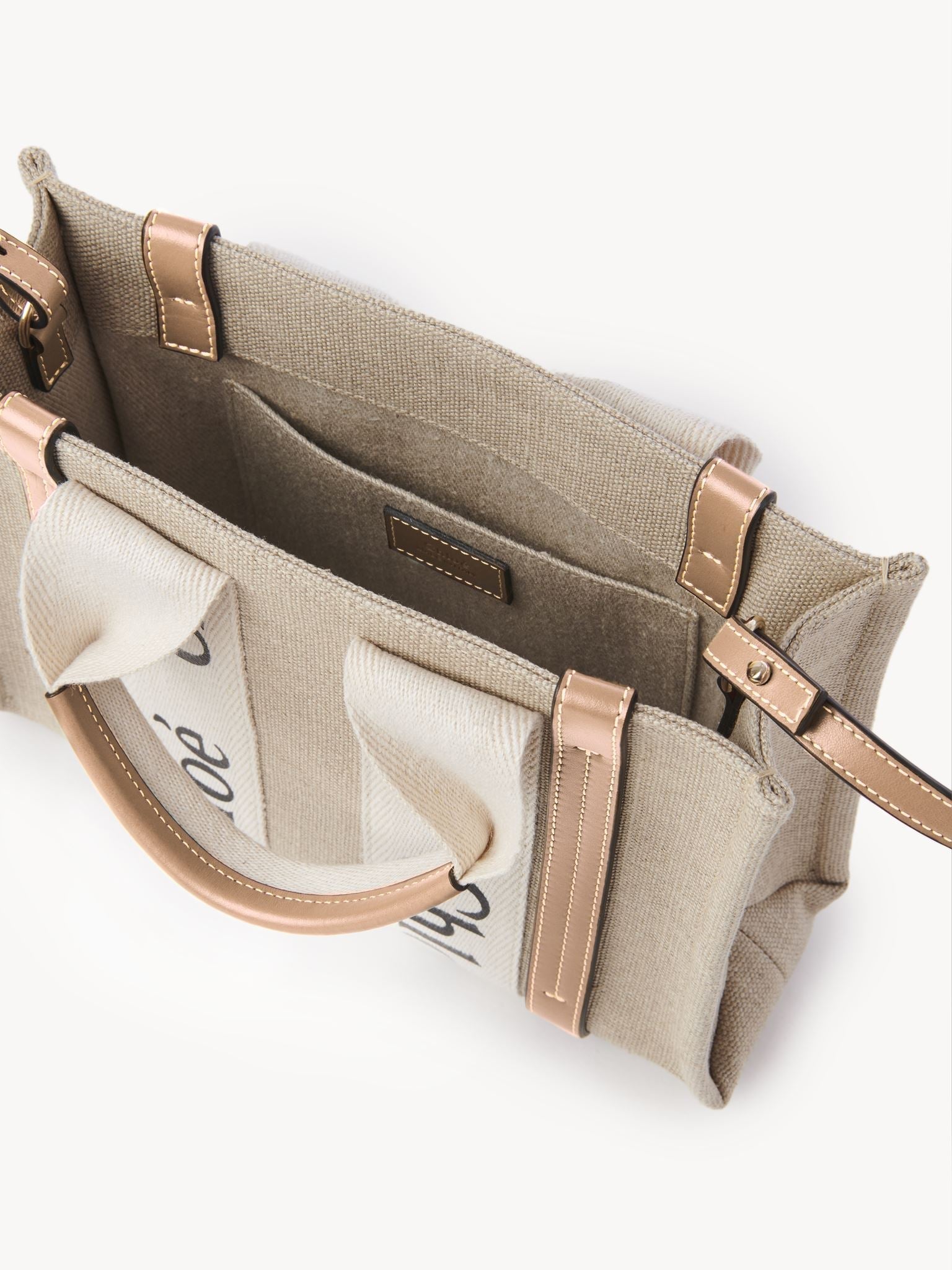 Petit sac cabas Woody à bandoulière en lin - White & Beige