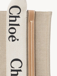 Petit sac cabas Woody à bandoulière en lin - White & Beige