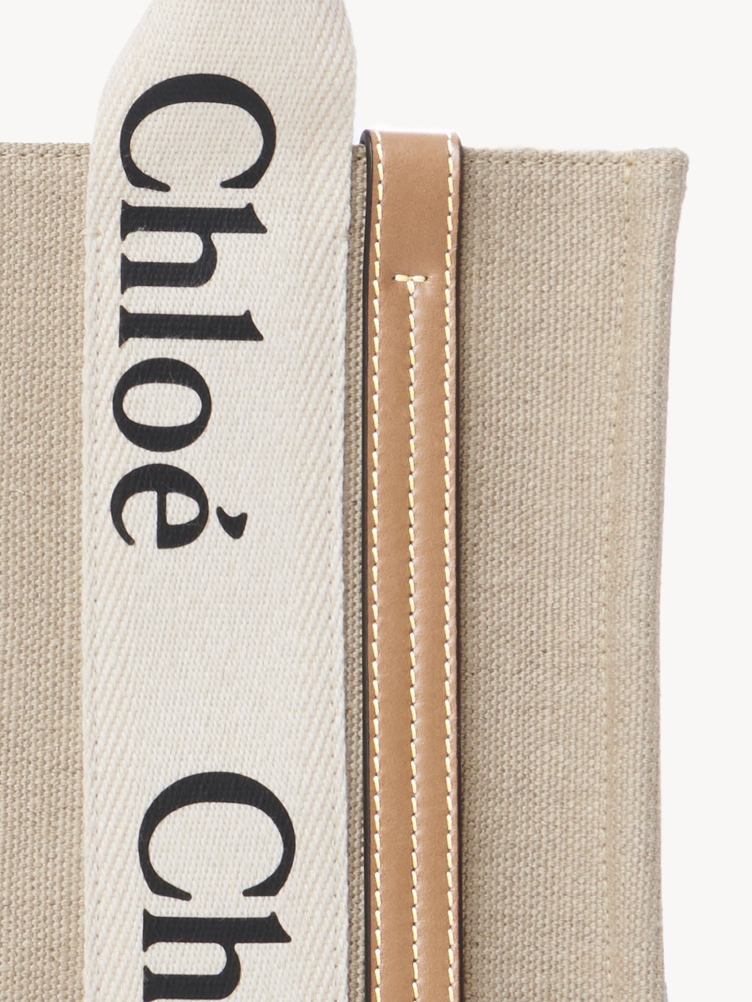Petit sac cabas Woody à bandoulière en lin - White & Beige