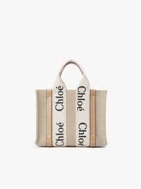 Petit sac cabas Woody à bandoulière en lin - White & Beige