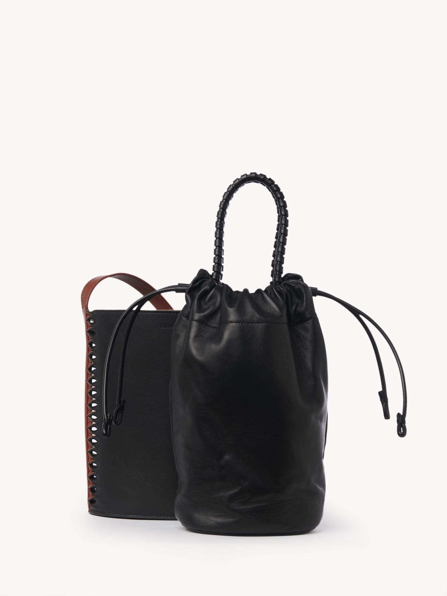 Petit sac seau Louela en cuir - Black