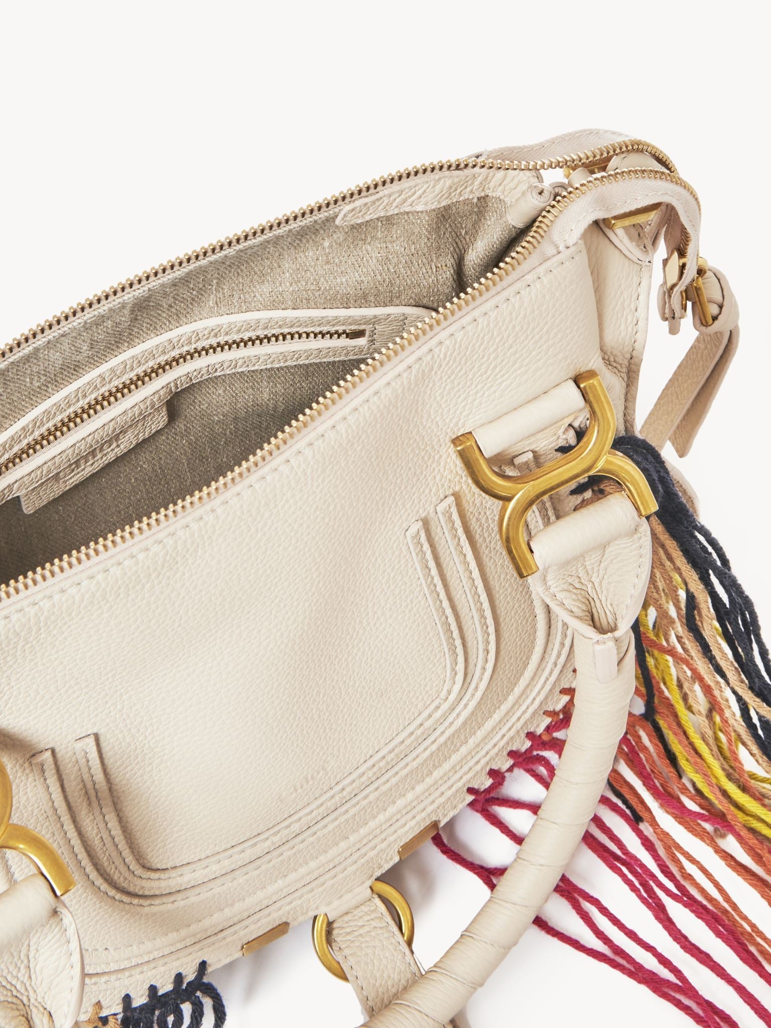 Petit sac double porté Marcie en cuir - Nude