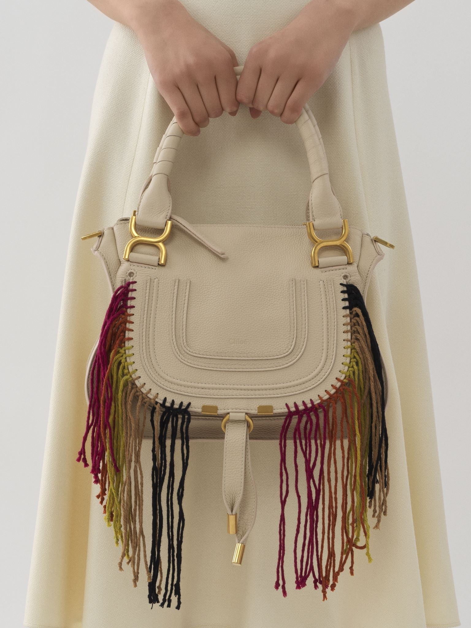 Petit sac double porté Marcie en cuir - Nude