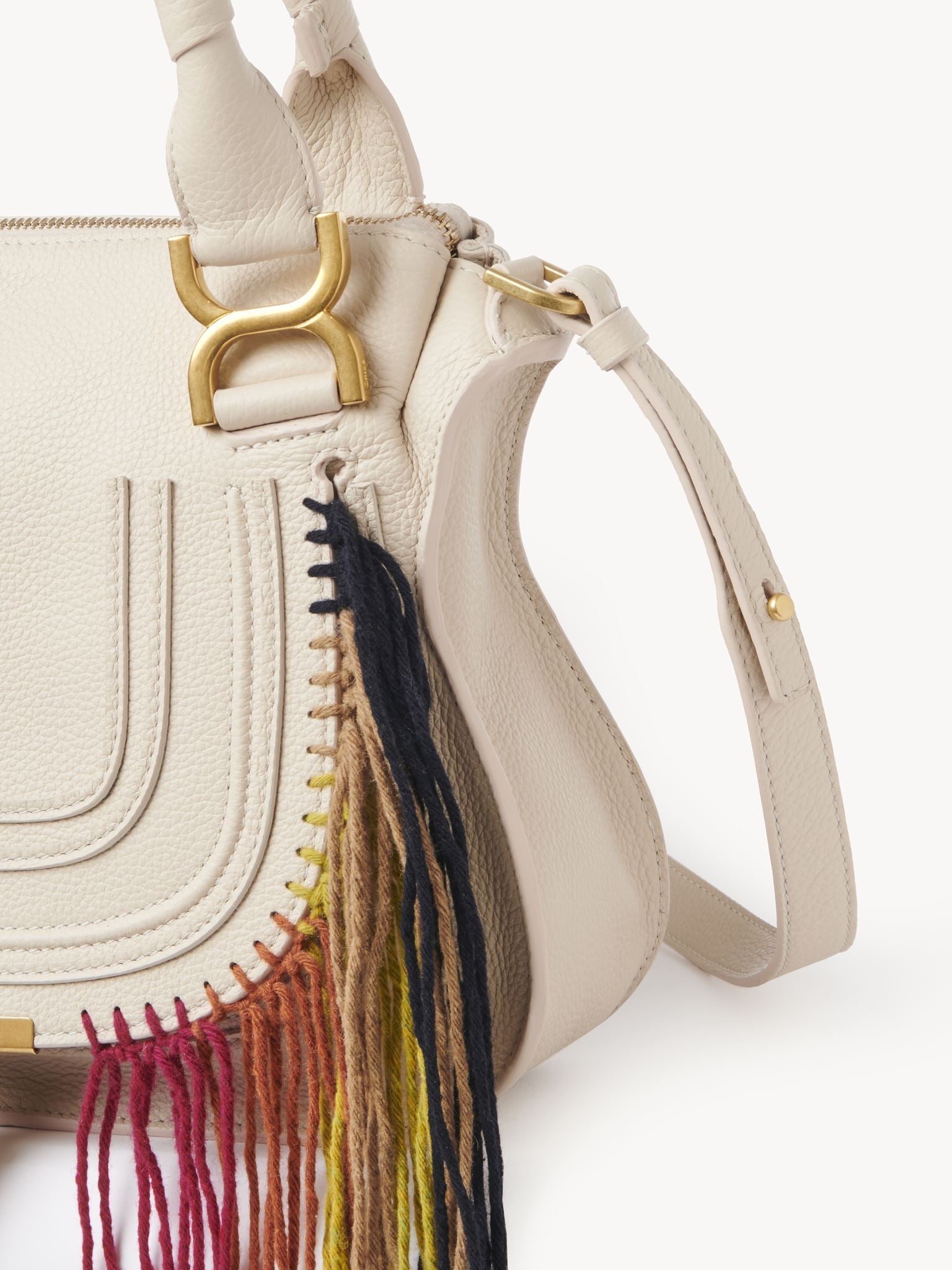 Petit sac double porté Marcie en cuir - Nude