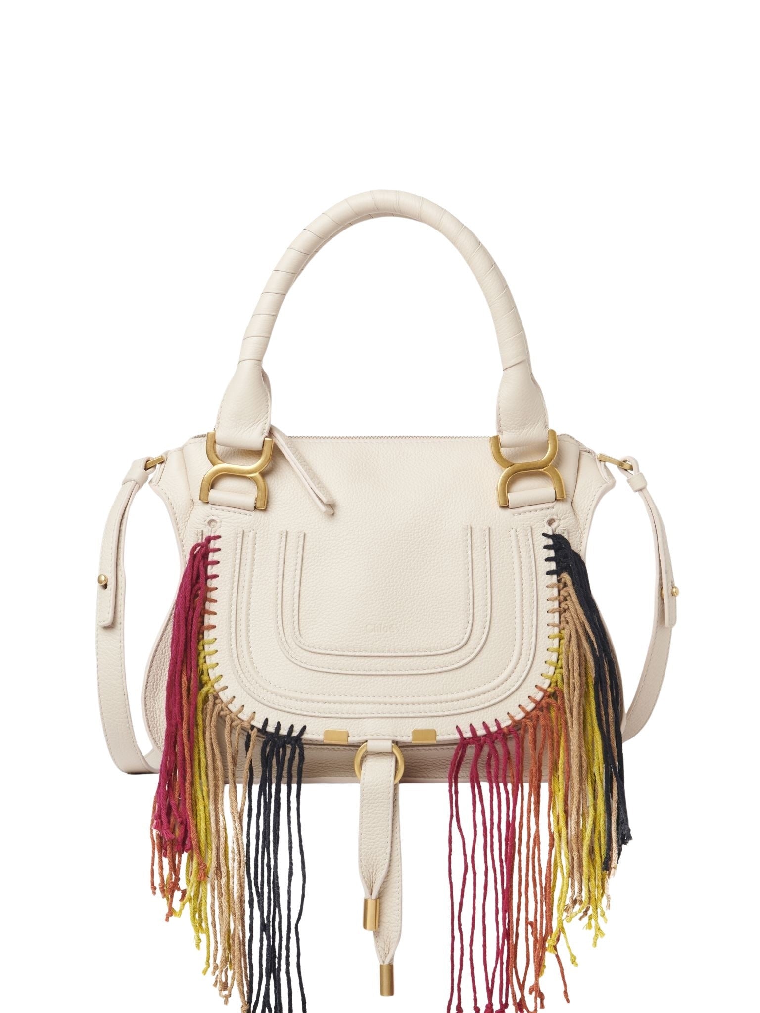 Petit sac double porté Marcie en cuir - Nude