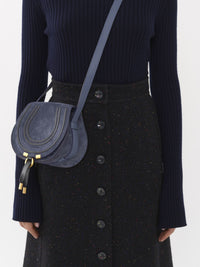 Petit sac porté épaule Marcie en cuir et lin - Graphite Navy