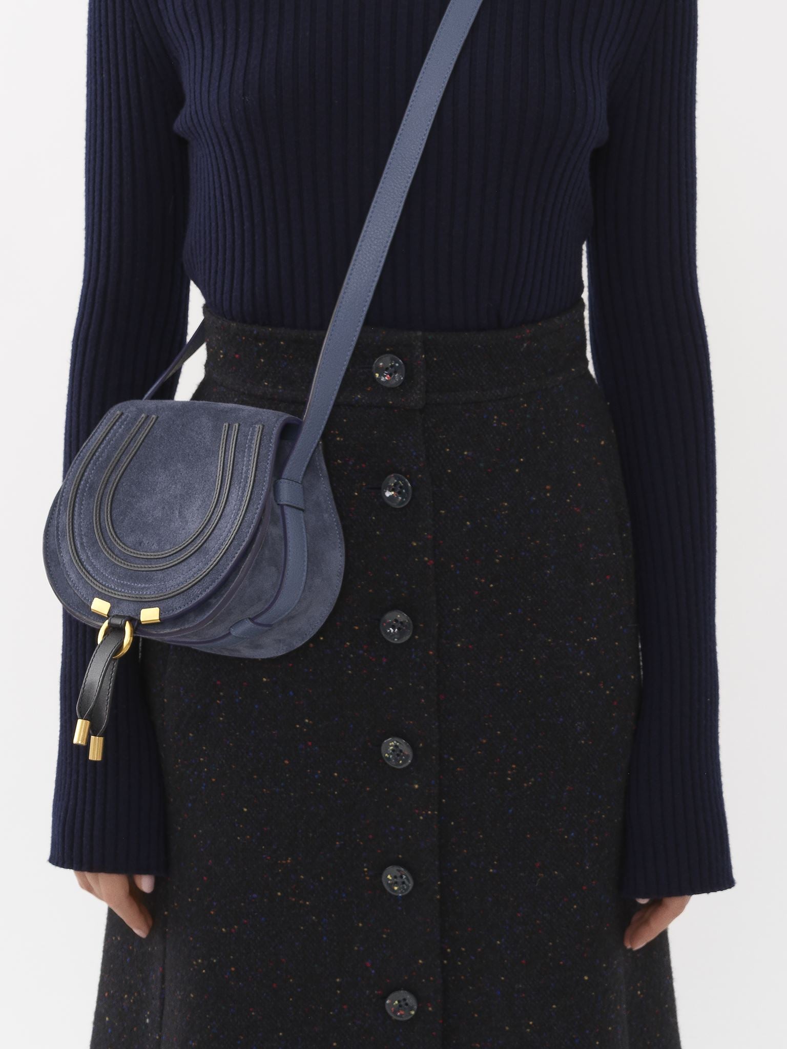 Petit sac porté épaule Marcie en cuir et lin - Graphite Navy