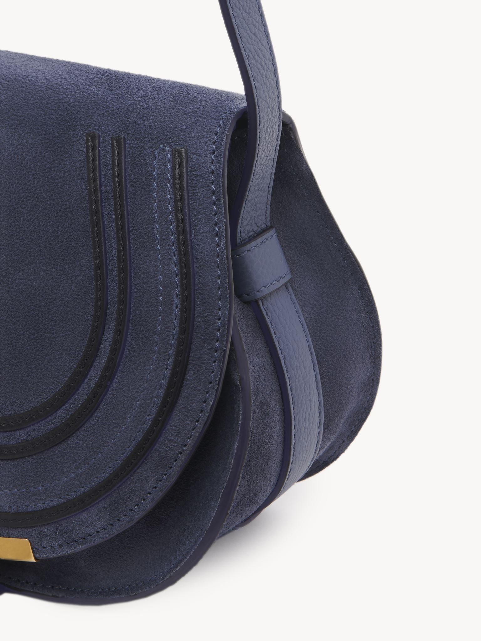 Petit sac porté épaule Marcie en cuir et lin - Graphite Navy