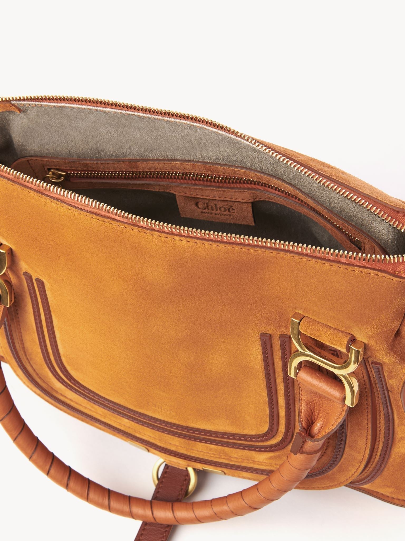 Sac double porté Marcie en cuir et lin - Henna Orange