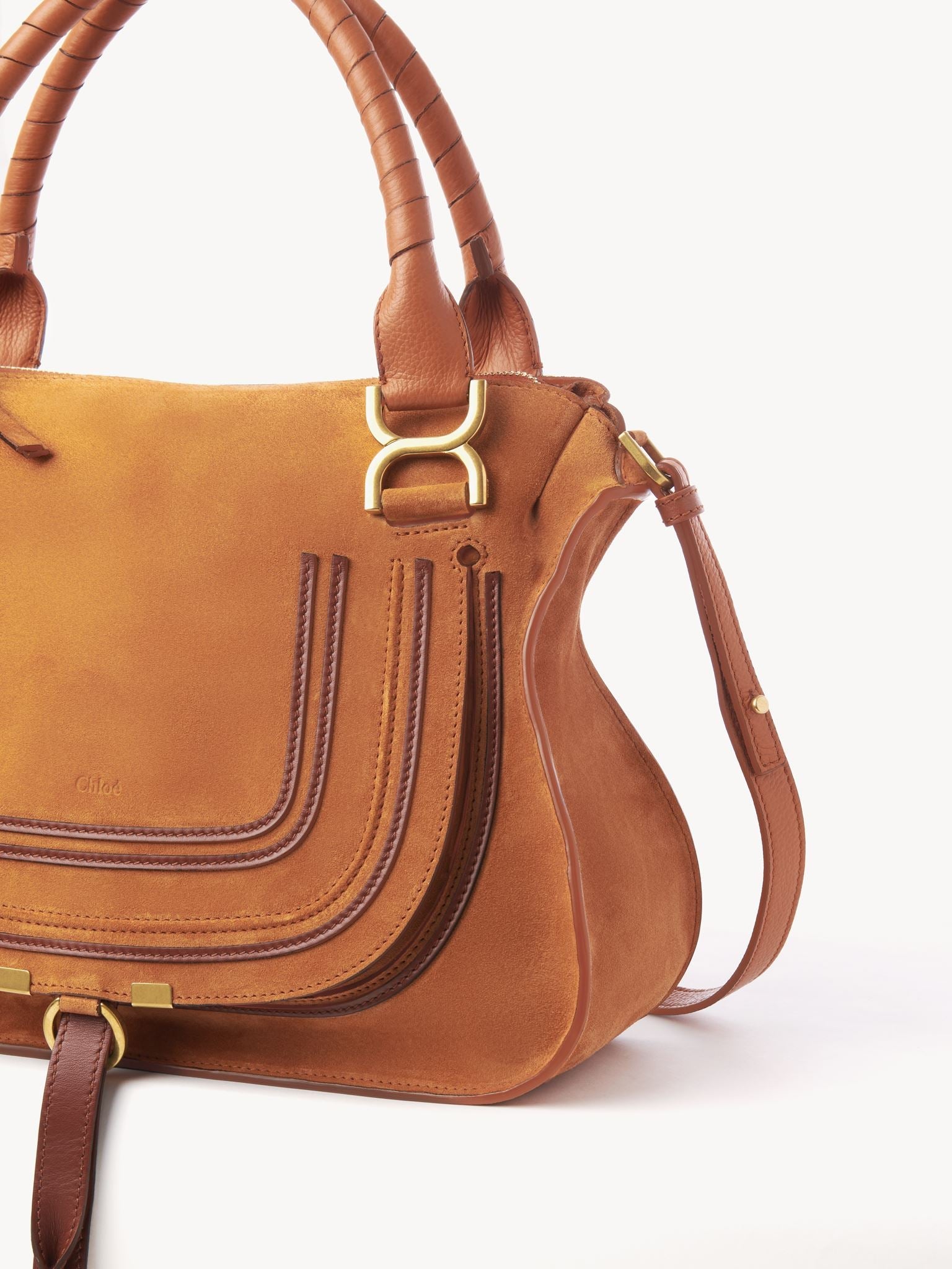 Sac double porté Marcie en cuir et lin - Henna Orange