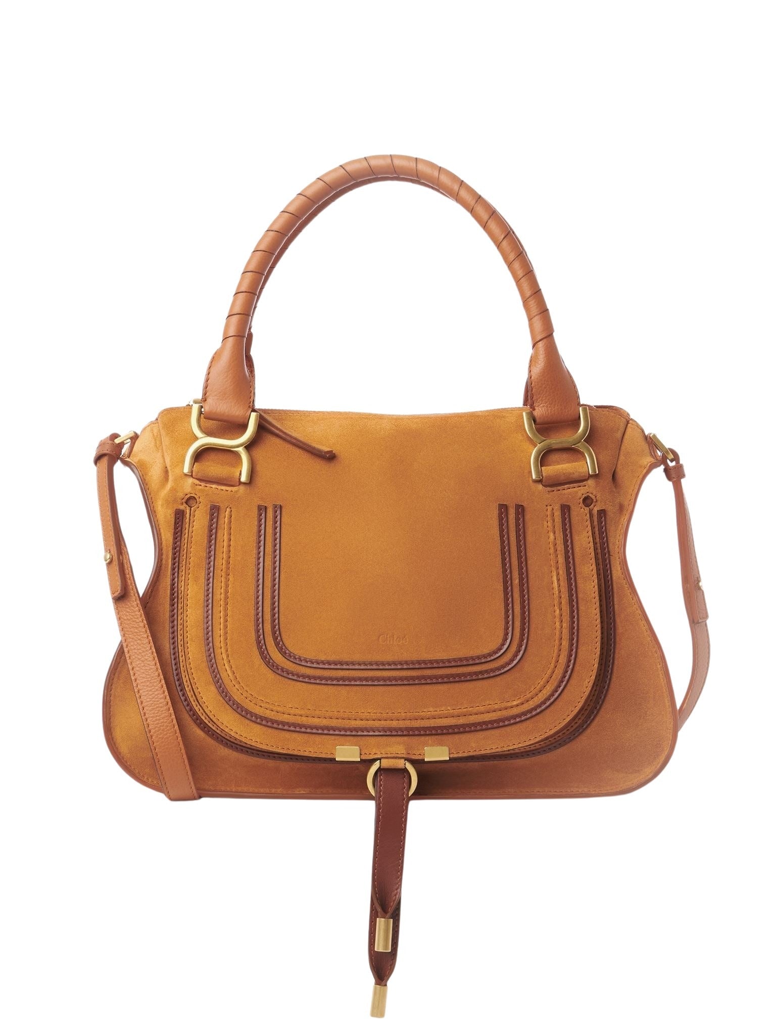 Sac double porté Marcie en cuir et lin - Henna Orange