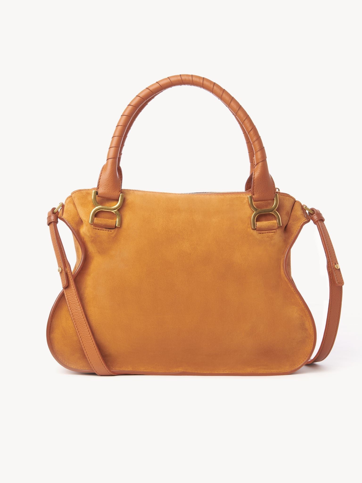 Sac double porté Marcie en cuir et lin - Henna Orange