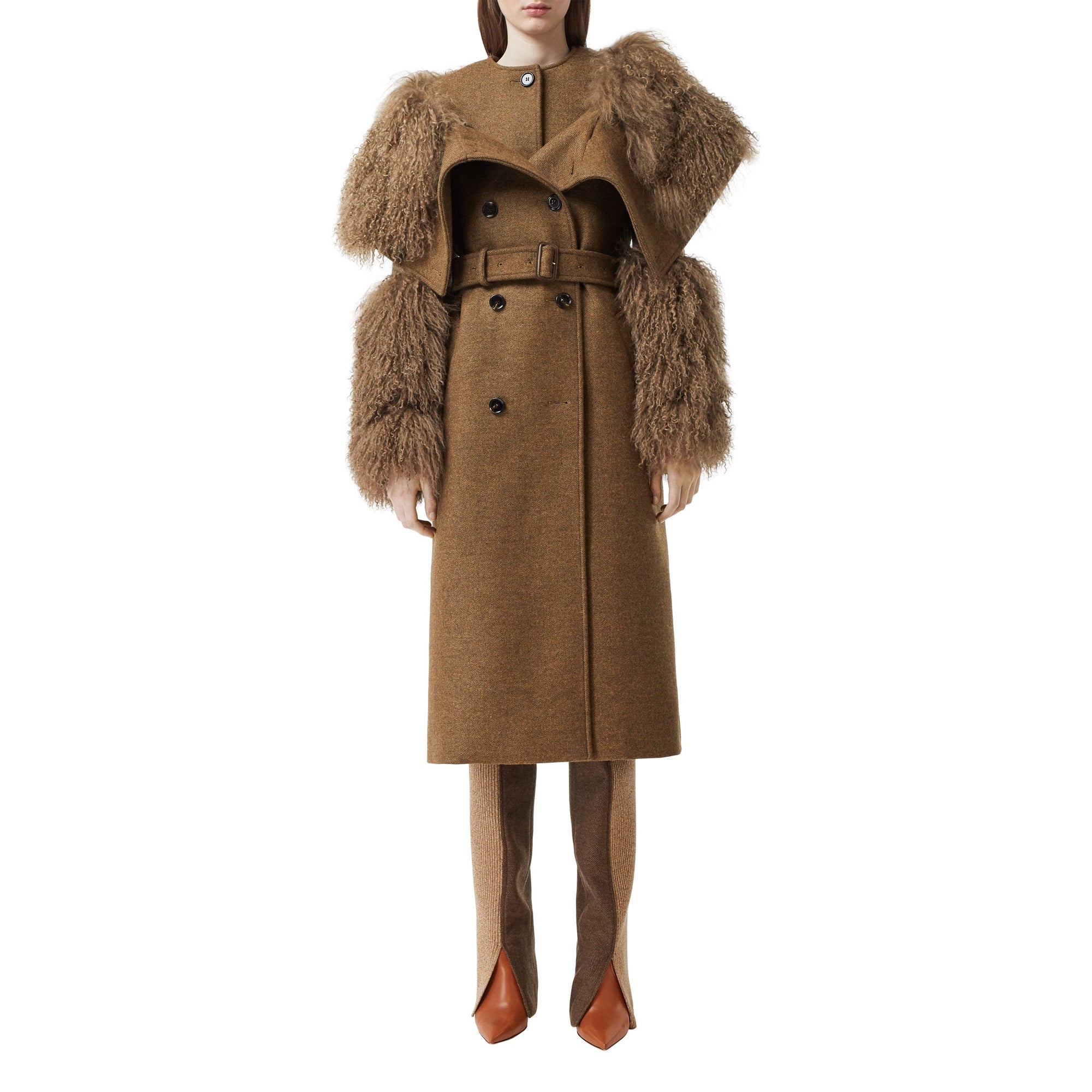 Trench en laine et cachemire avec shearling - Dark Mahogany