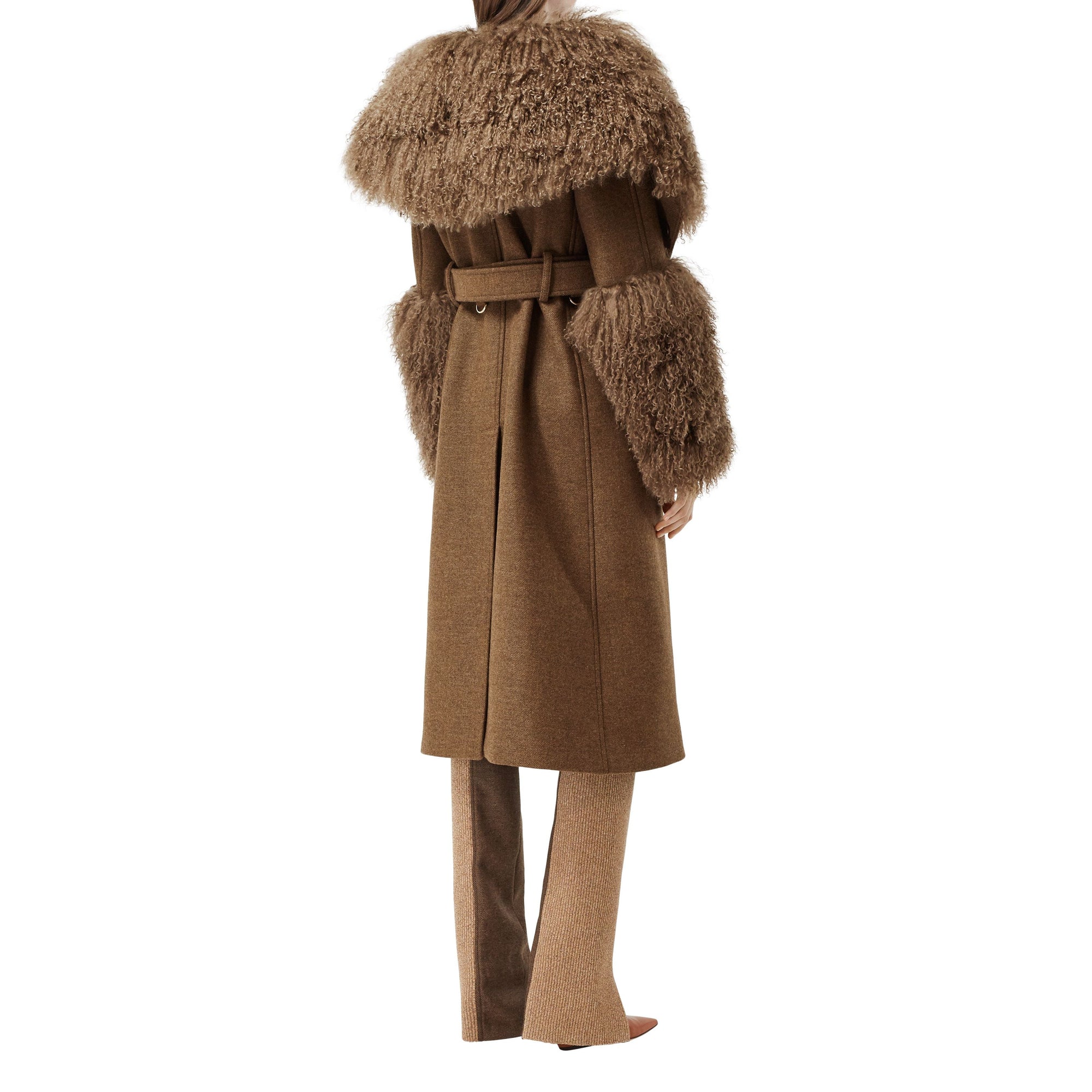 Trench en laine et cachemire avec shearling - Dark Mahogany