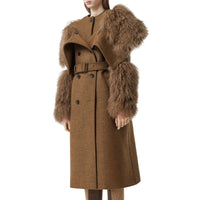 Trench en laine et cachemire avec shearling - Dark Mahogany