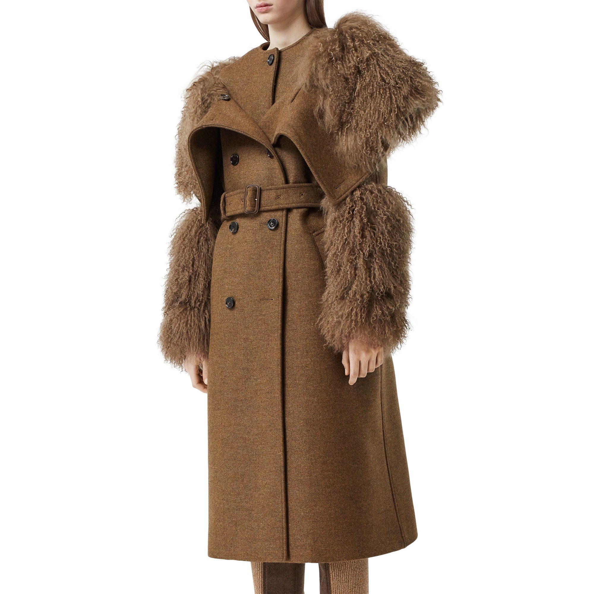Trench en laine et cachemire avec shearling - Dark Mahogany