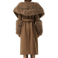 Trench en laine et cachemire avec shearling - Dark Mahogany