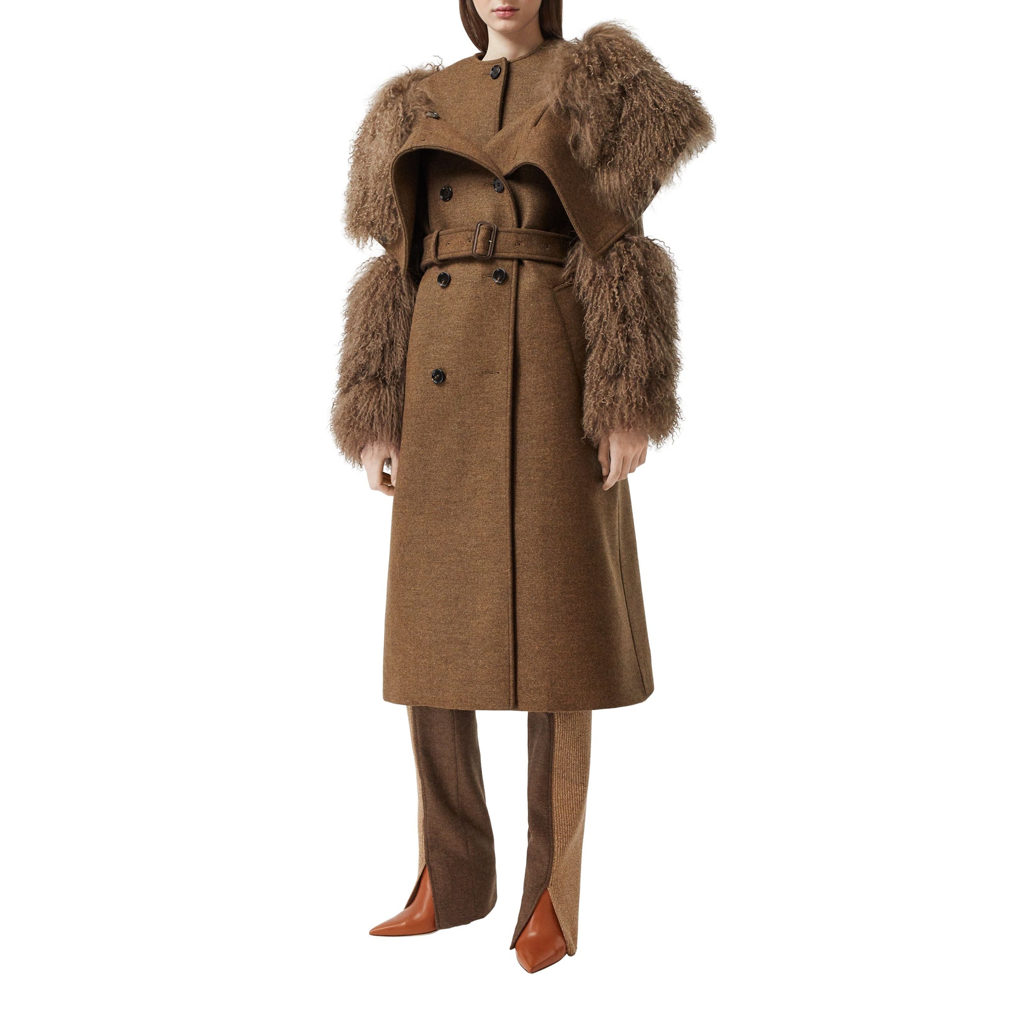 Trench en laine et cachemire avec shearling - Dark Mahogany