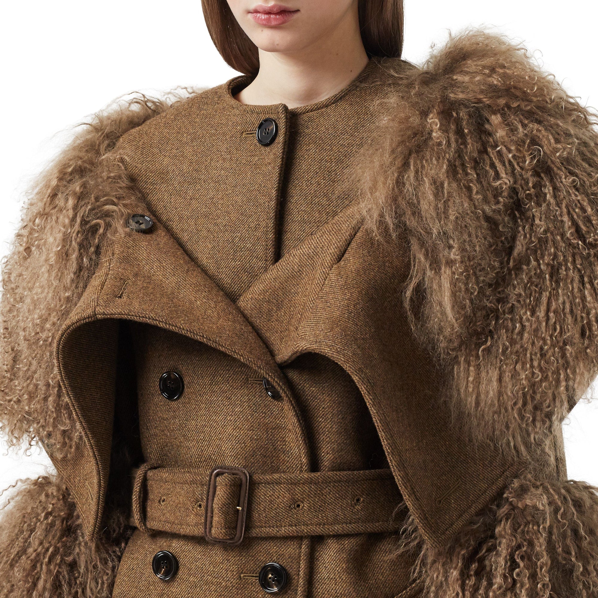 Trench en laine et cachemire avec shearling - Dark Mahogany