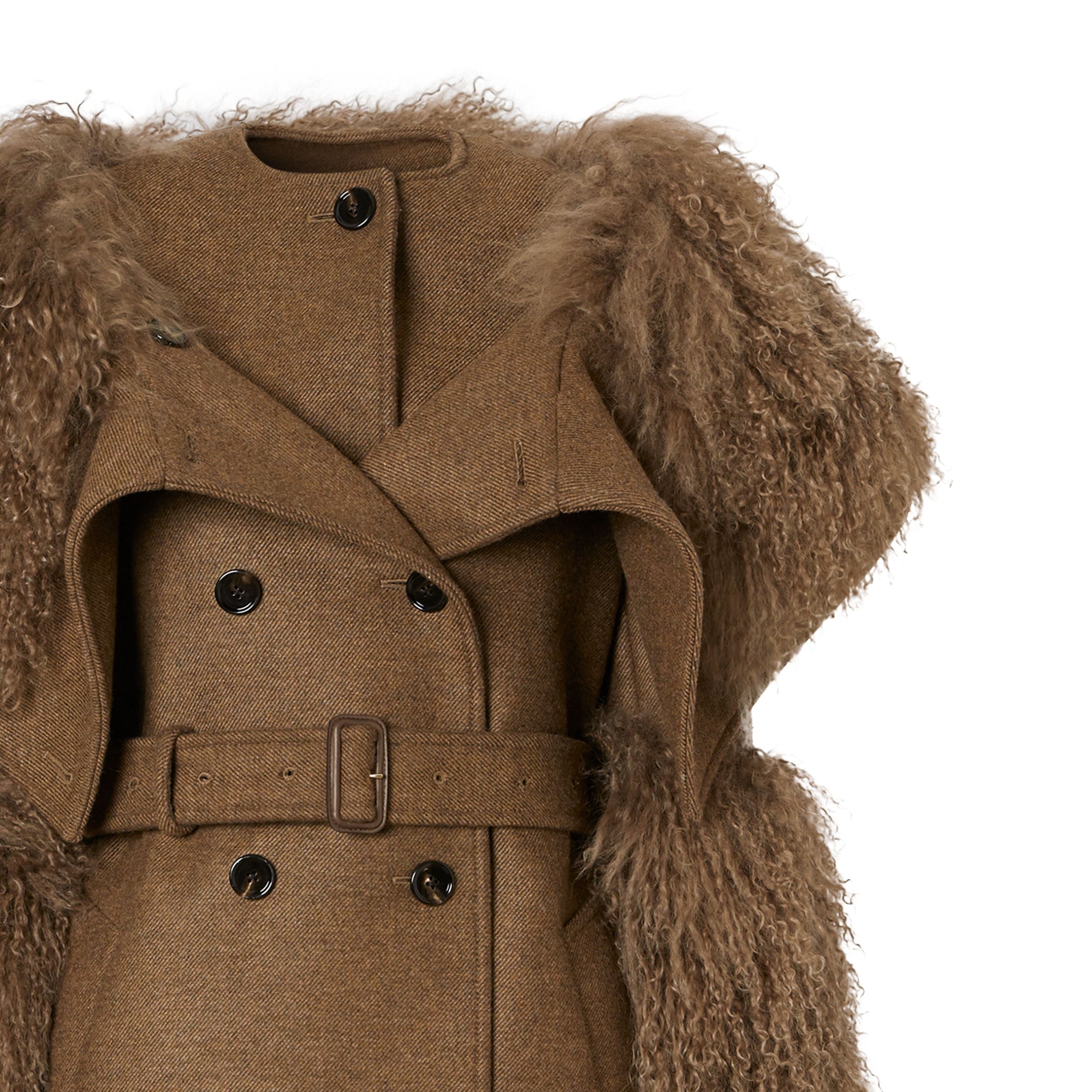 Trench en laine et cachemire avec shearling - Dark Mahogany