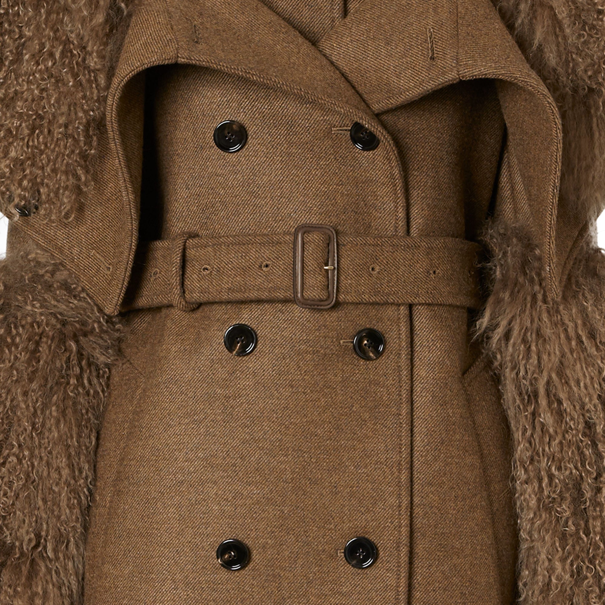 Trench en laine et cachemire avec shearling - Dark Mahogany