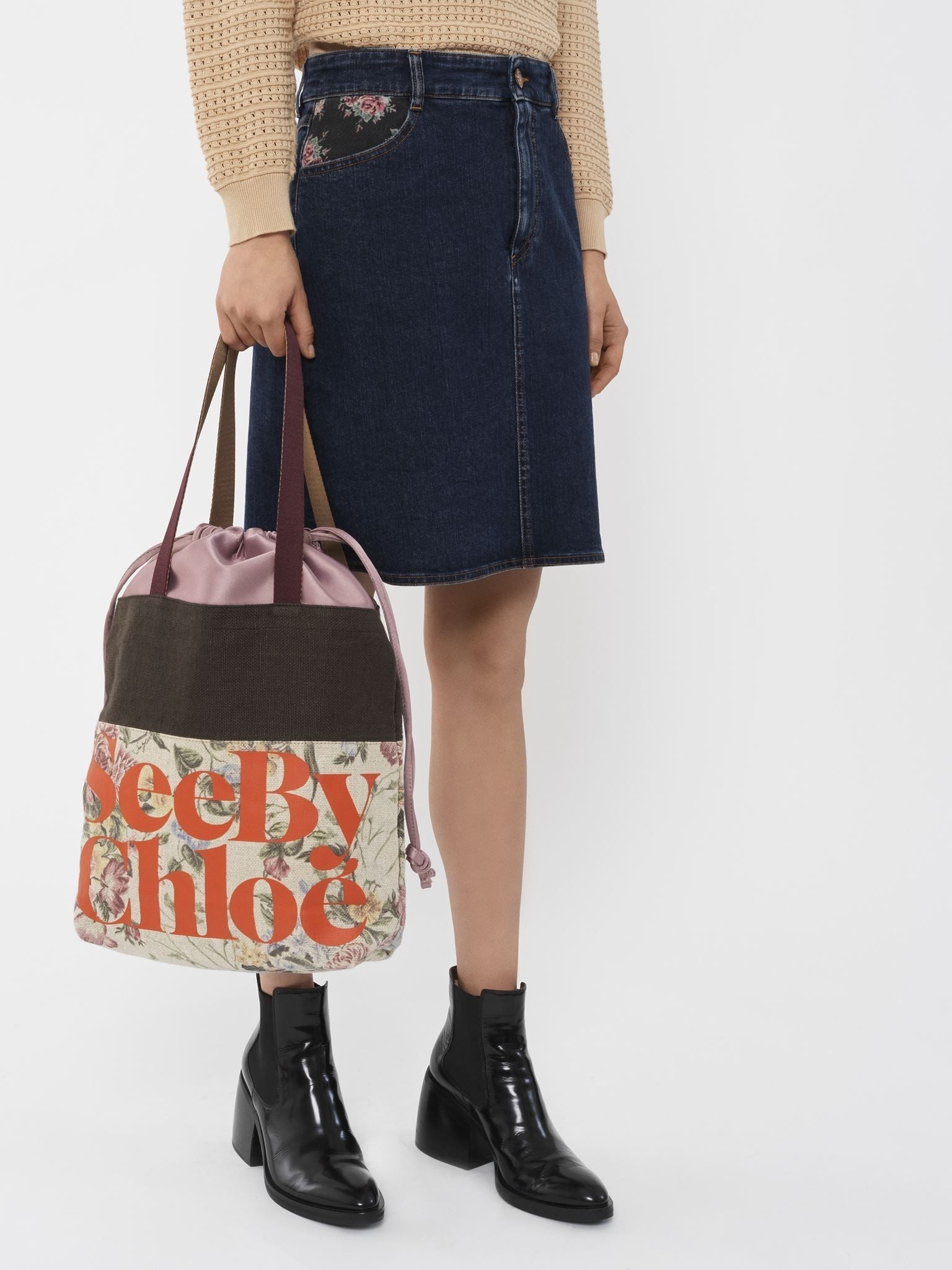 Petit sac cabas See By Chloé Essential en lin - Minimal Grey