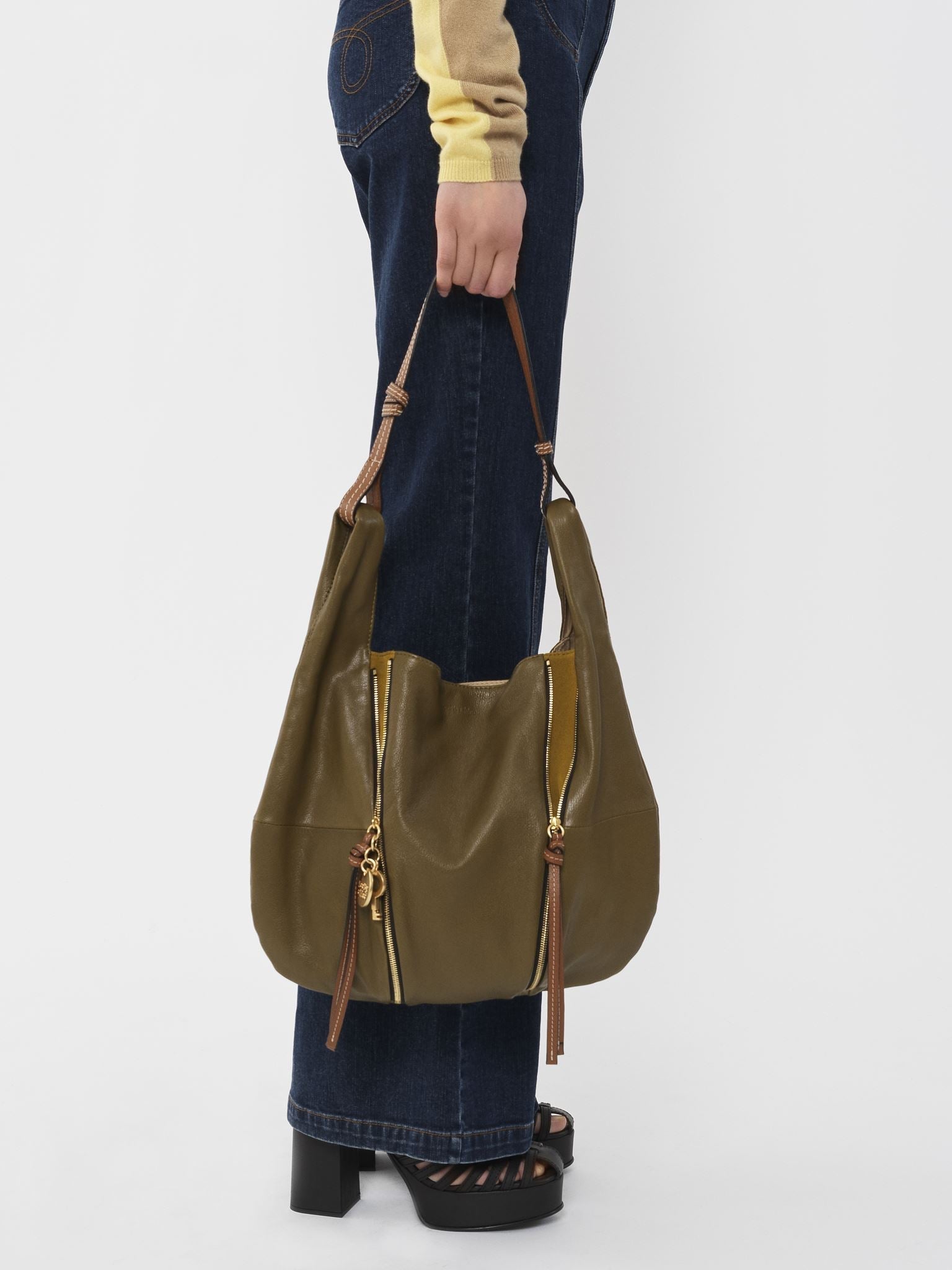 Sac hobo Indra en cuir - Vert Ambré