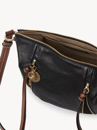 Sac demi lune en cuir lisse - Black