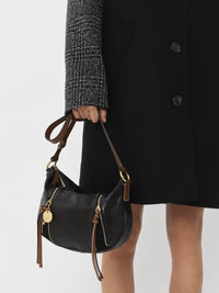 Sac demi lune en cuir lisse - Black
