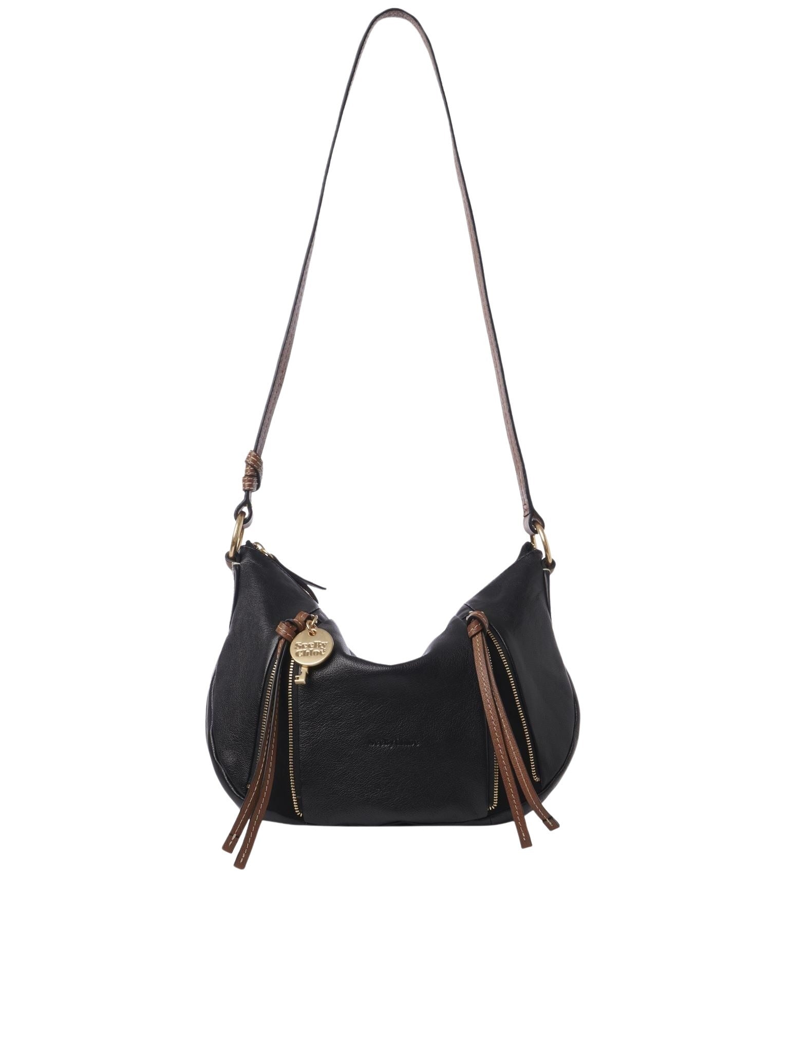 Sac demi lune en cuir lisse - Black