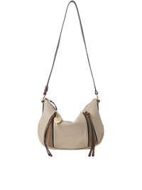 Sac demi lune en cuir lisse - Cement Beige