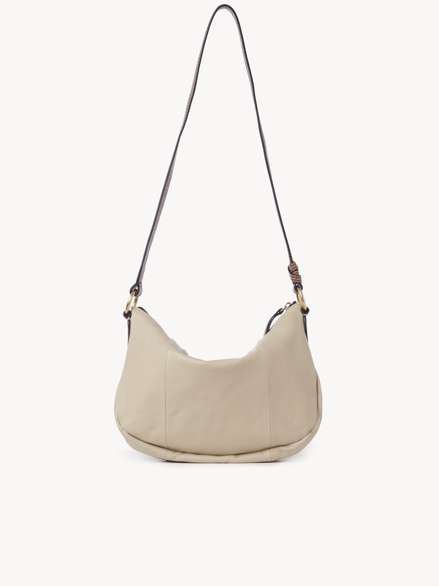Sac demi lune en cuir lisse - Cement Beige