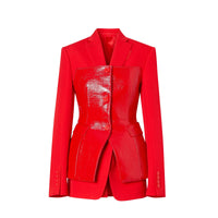 Veste tailleur en laine avec corset en vinyle - Bright Red