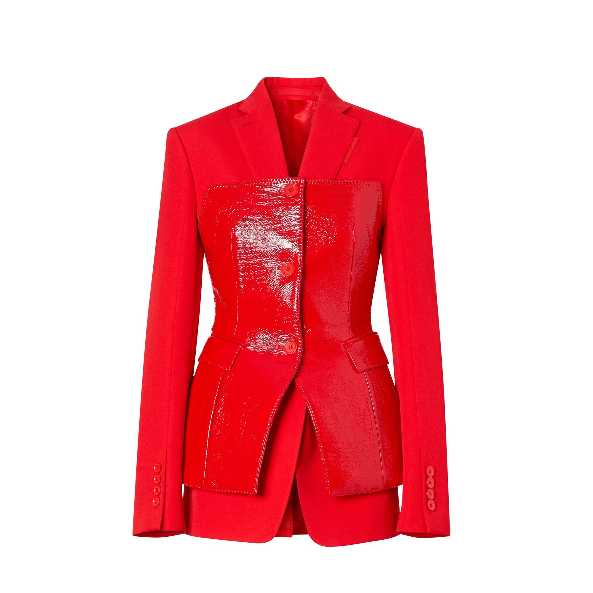 Veste tailleur en laine avec corset en vinyle - Bright Red