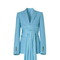 Veste tailleur en laine et ramie avec ceinture en jersey - Blue Topaz