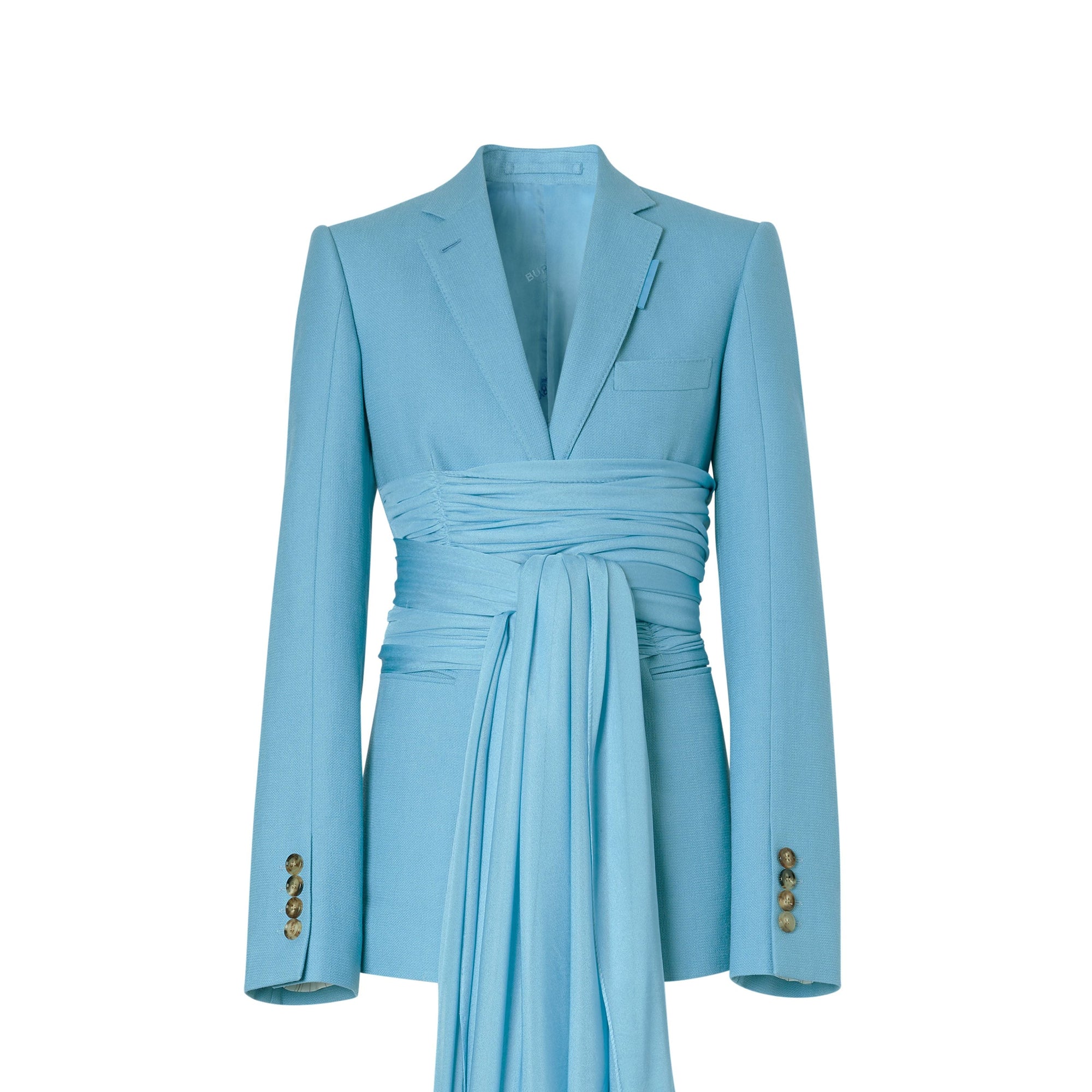 Veste tailleur en laine et ramie avec ceinture en jersey - Blue Topaz