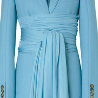 Veste tailleur en laine et ramie avec ceinture en jersey - Blue Topaz