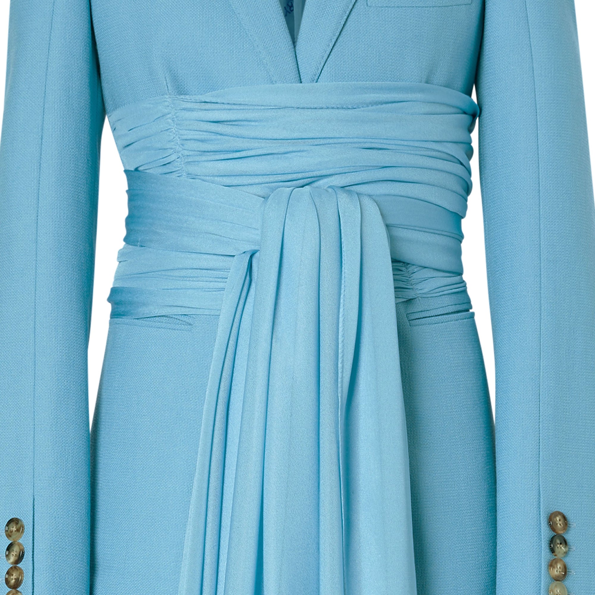 Veste tailleur en laine et ramie avec ceinture en jersey - Blue Topaz